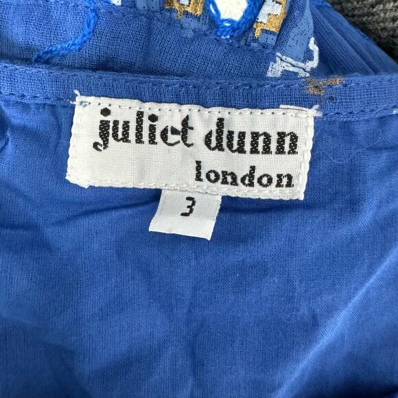 Juliet Dunn Peacock Mosaic Print Wave Blue Cotton Mini Dress Size 3 / Medium - Picture 10 of 11